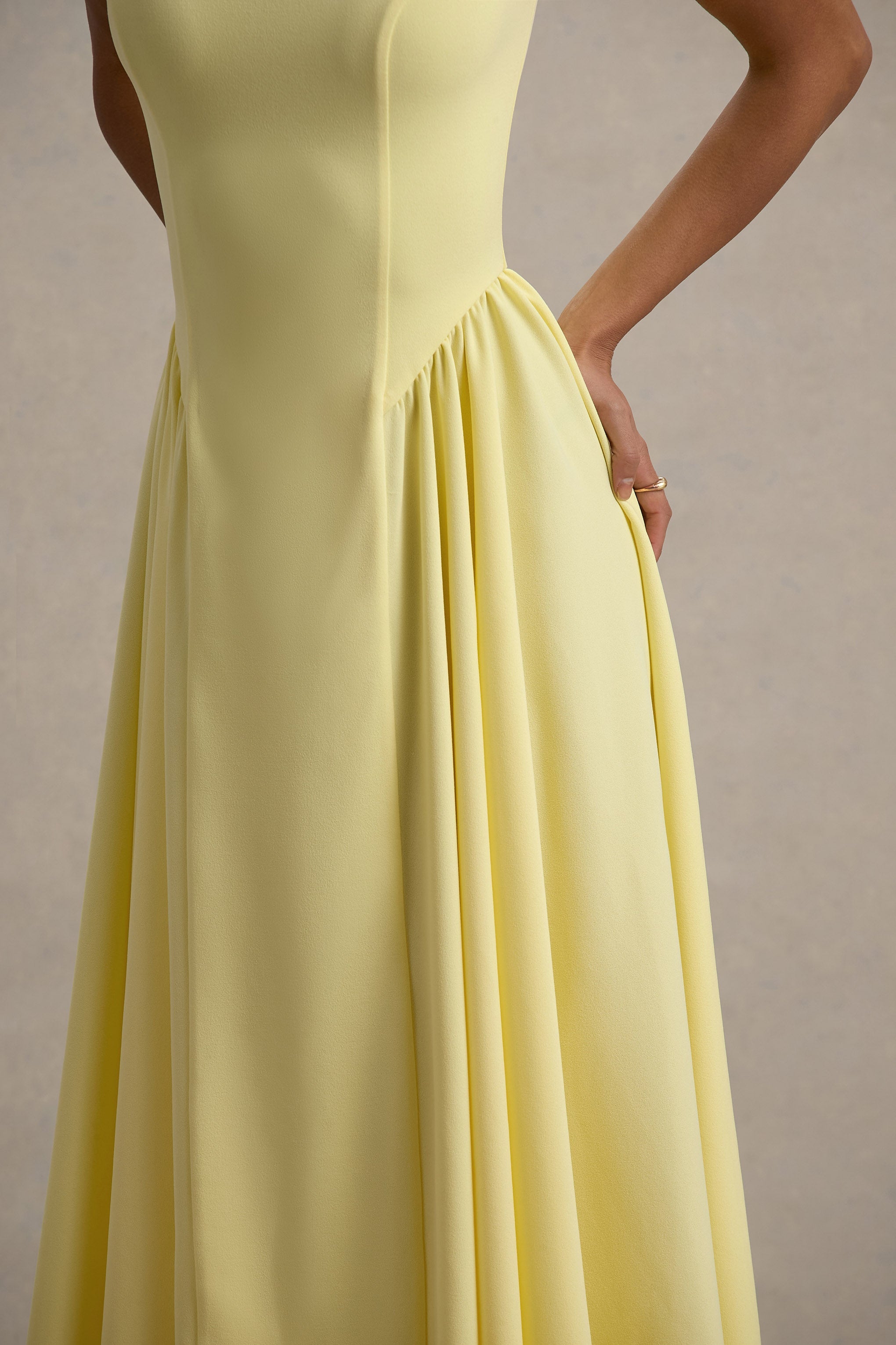 Muriel | Lemon Boat-Neck Volume-Hem Midi Dress