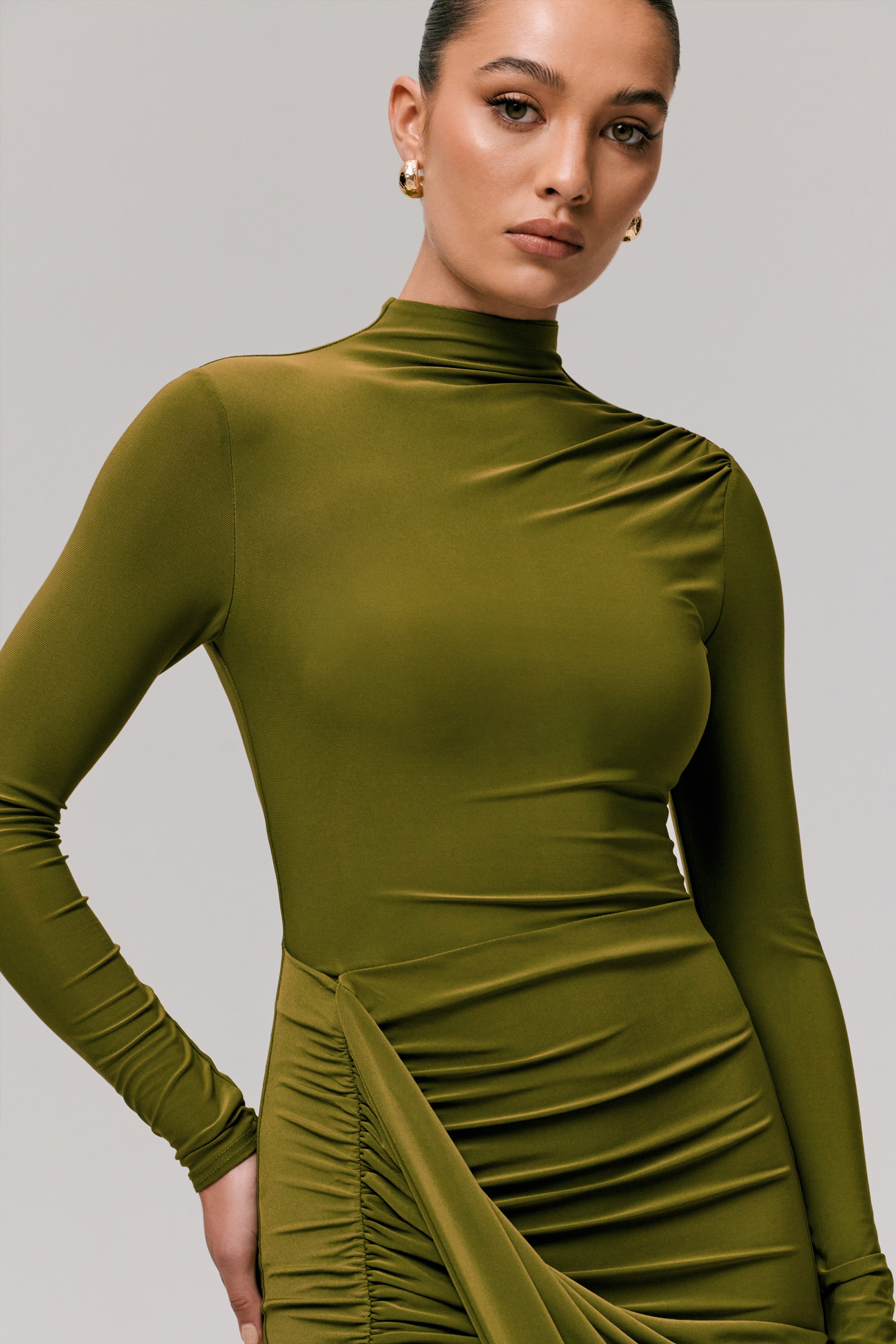 Victoria | Green Long-Sleeve Maxi Dress With Wrap Skirt