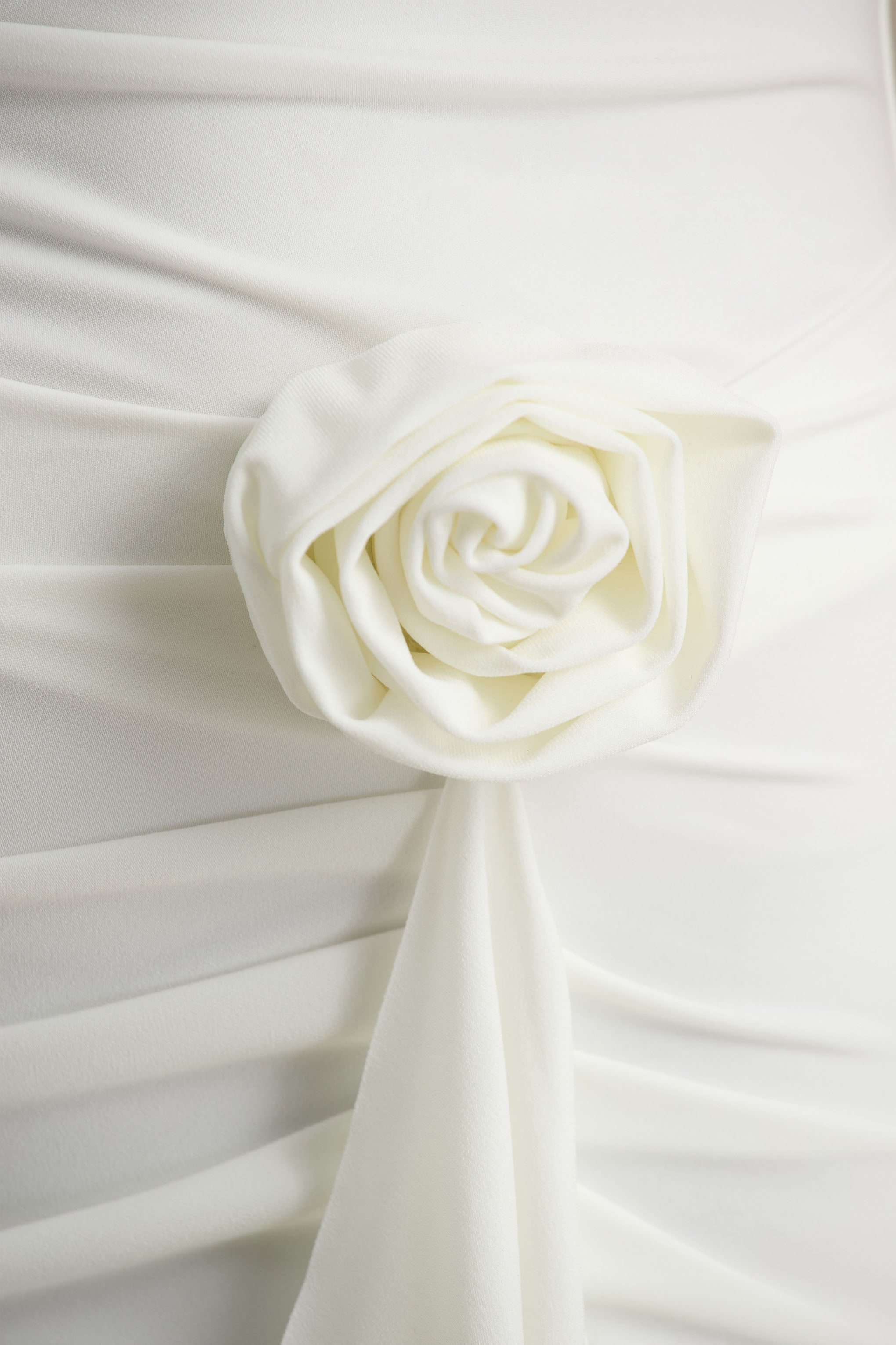 Lucena | White Cowl-Neck Maxi Dress With Corsage Detail And Front High Split