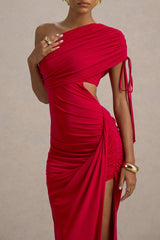 Trance | Red Asymmetric Maxi Dress With Split