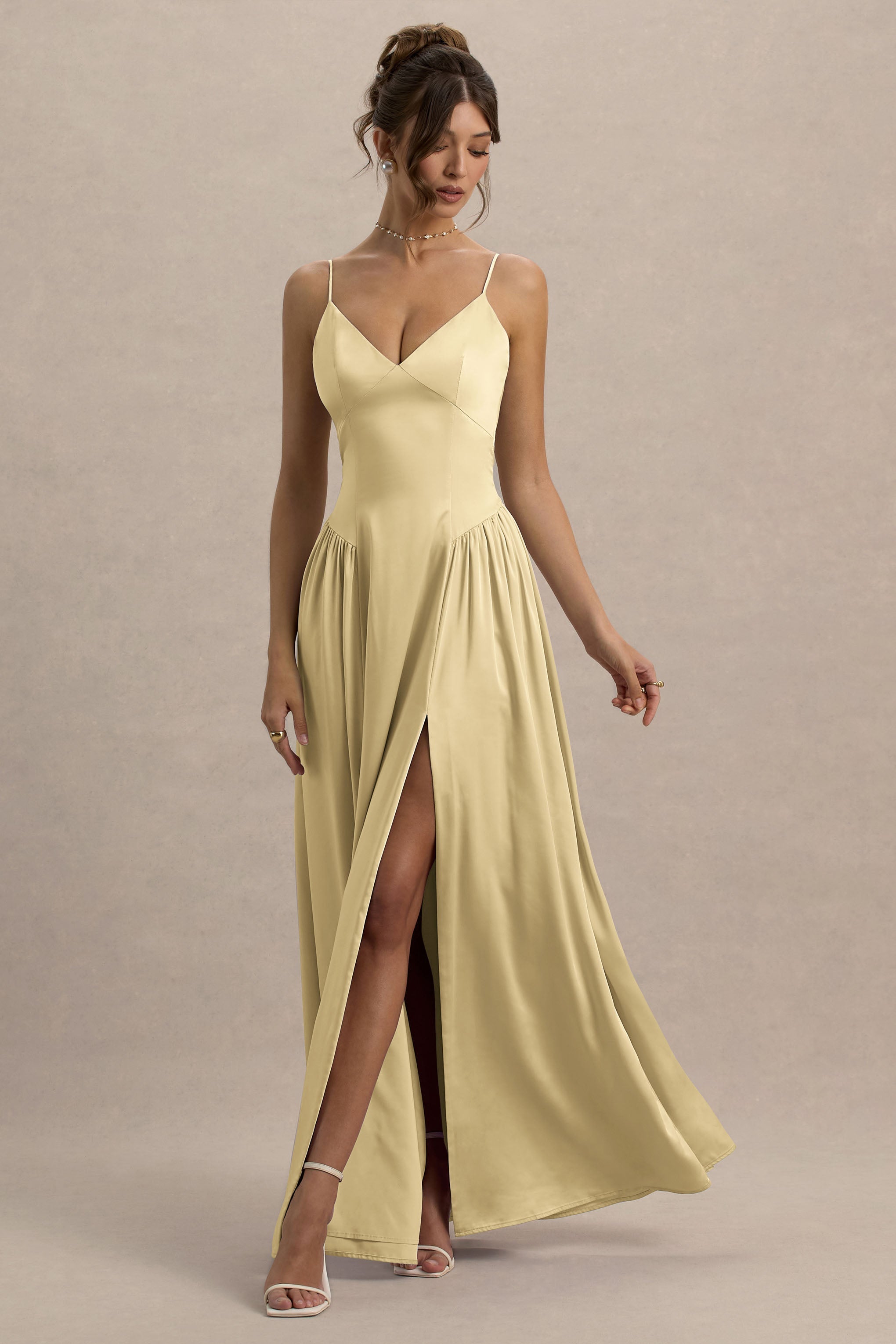 Jonas | Lemon Plunge-Neck Maxi Dress With Cami Straps