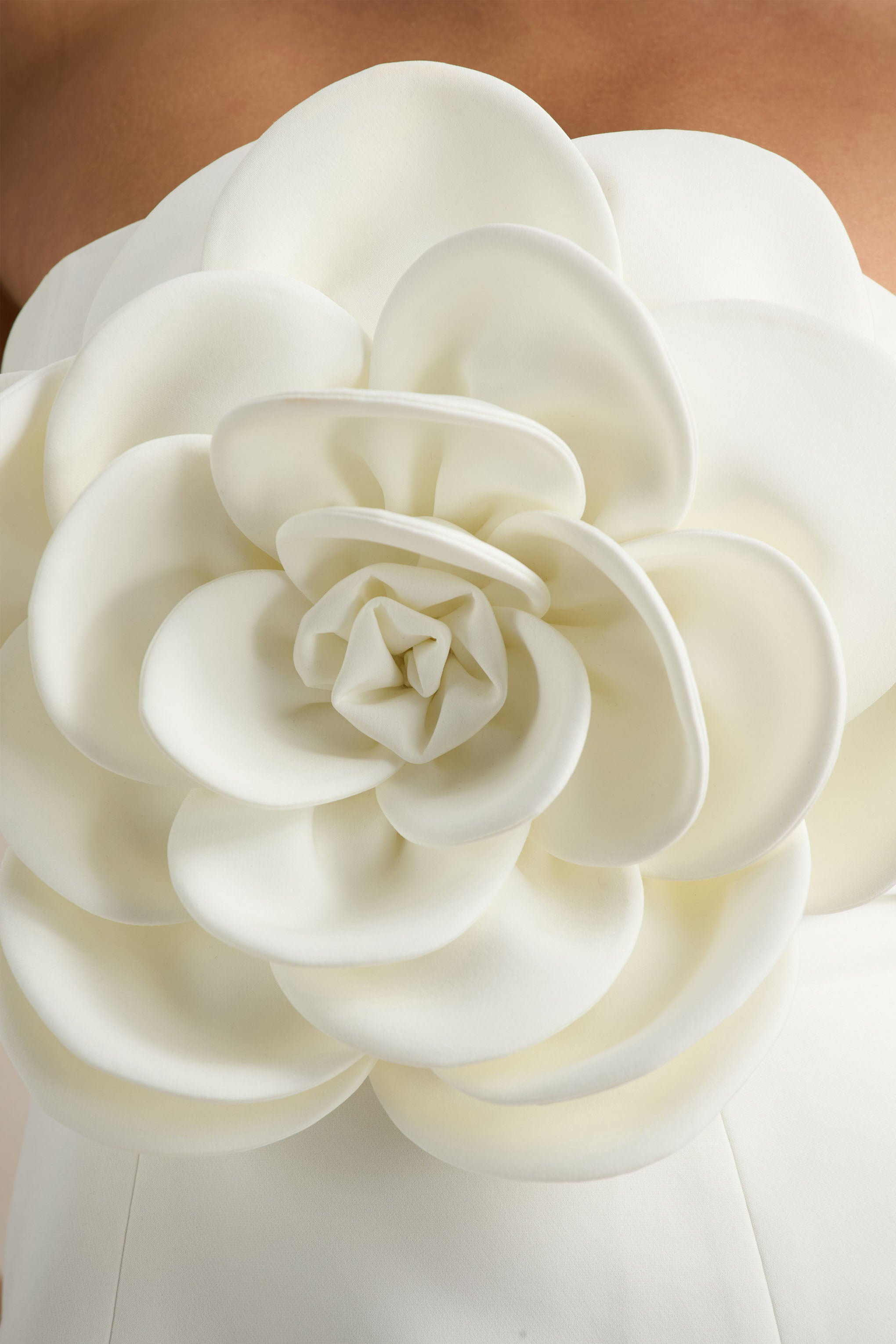 Daffodil | White Bandeau Mini Dress With Large Floral Corsage