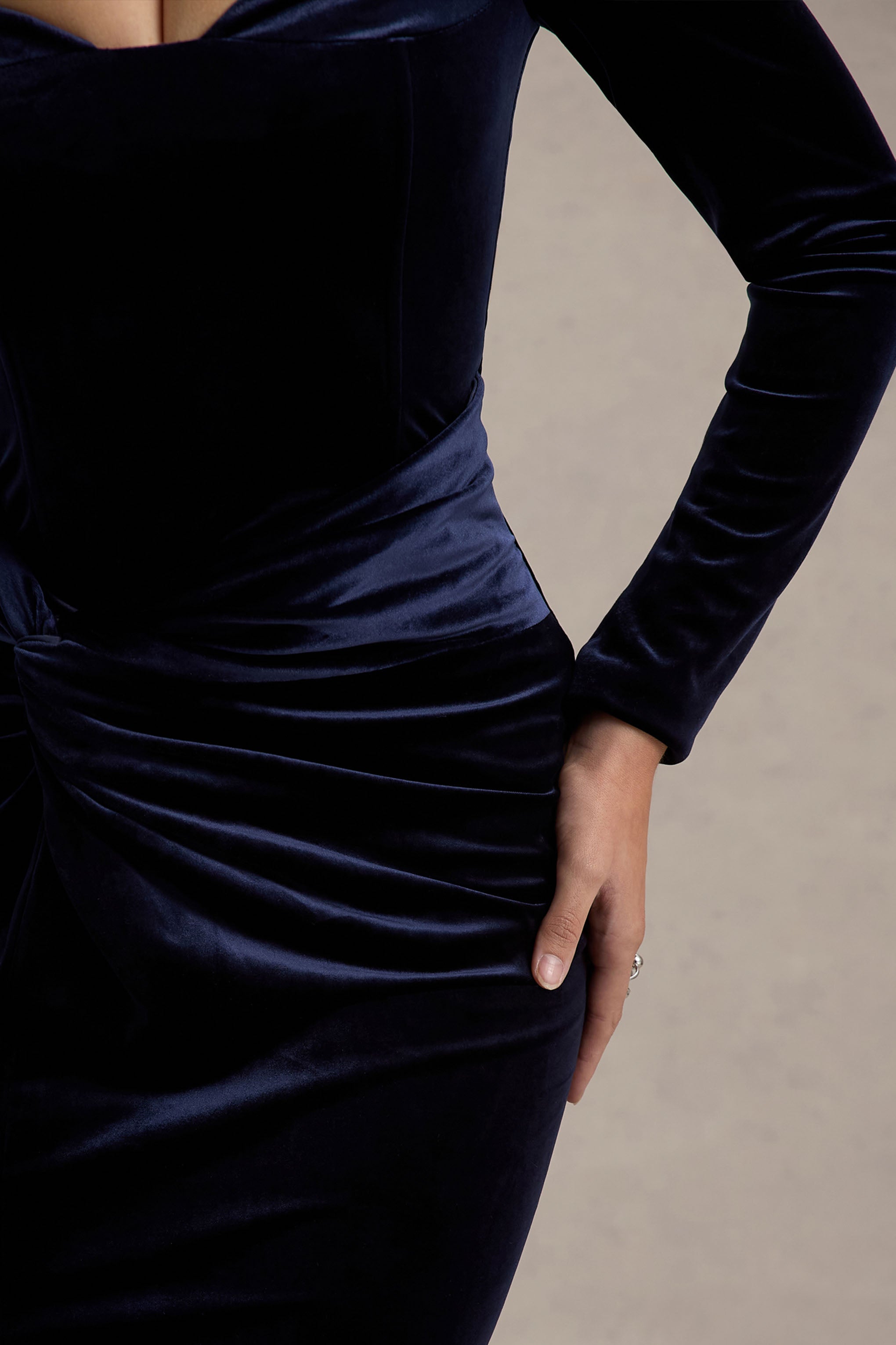 Fay | Navy Velvet Corset Style Knot Maxi Dress