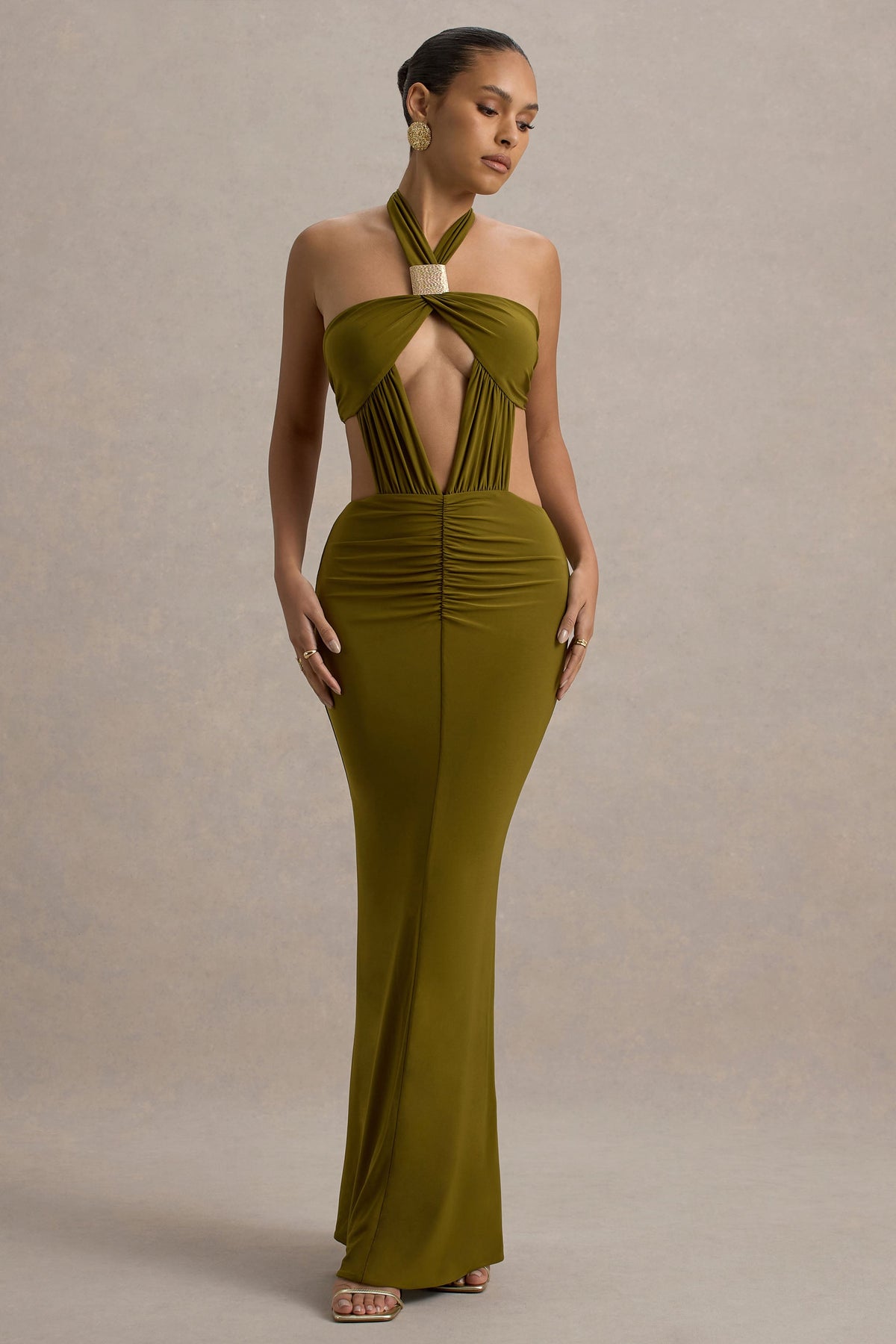 Giuseppa | Green Halter-Neck Cut-Out Maxi Dress