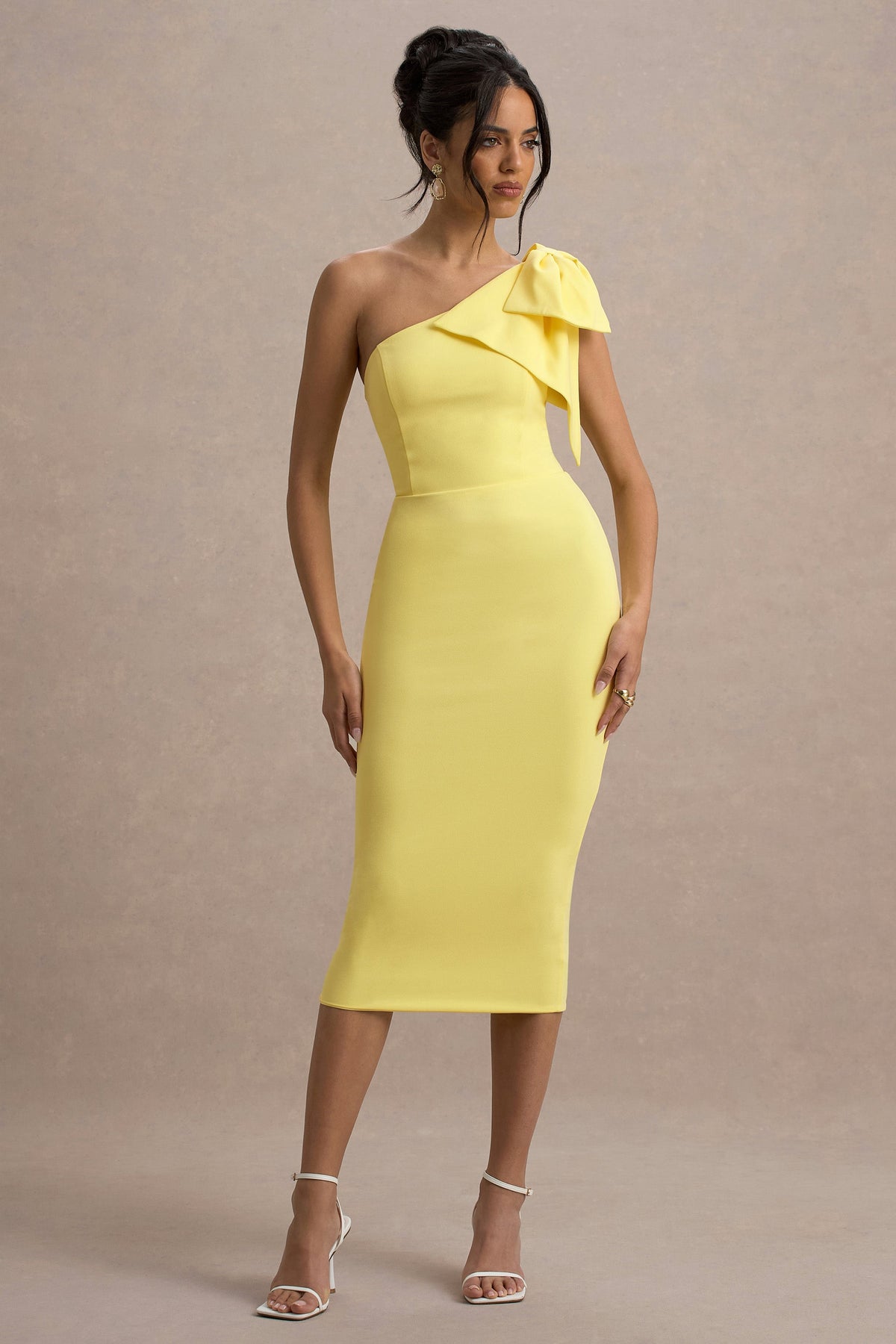 Ambretta | Lemon One-Shoulder Midi Dress With Bow