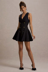 Collette | Black Tailored Plunge-Neck Mini Dress