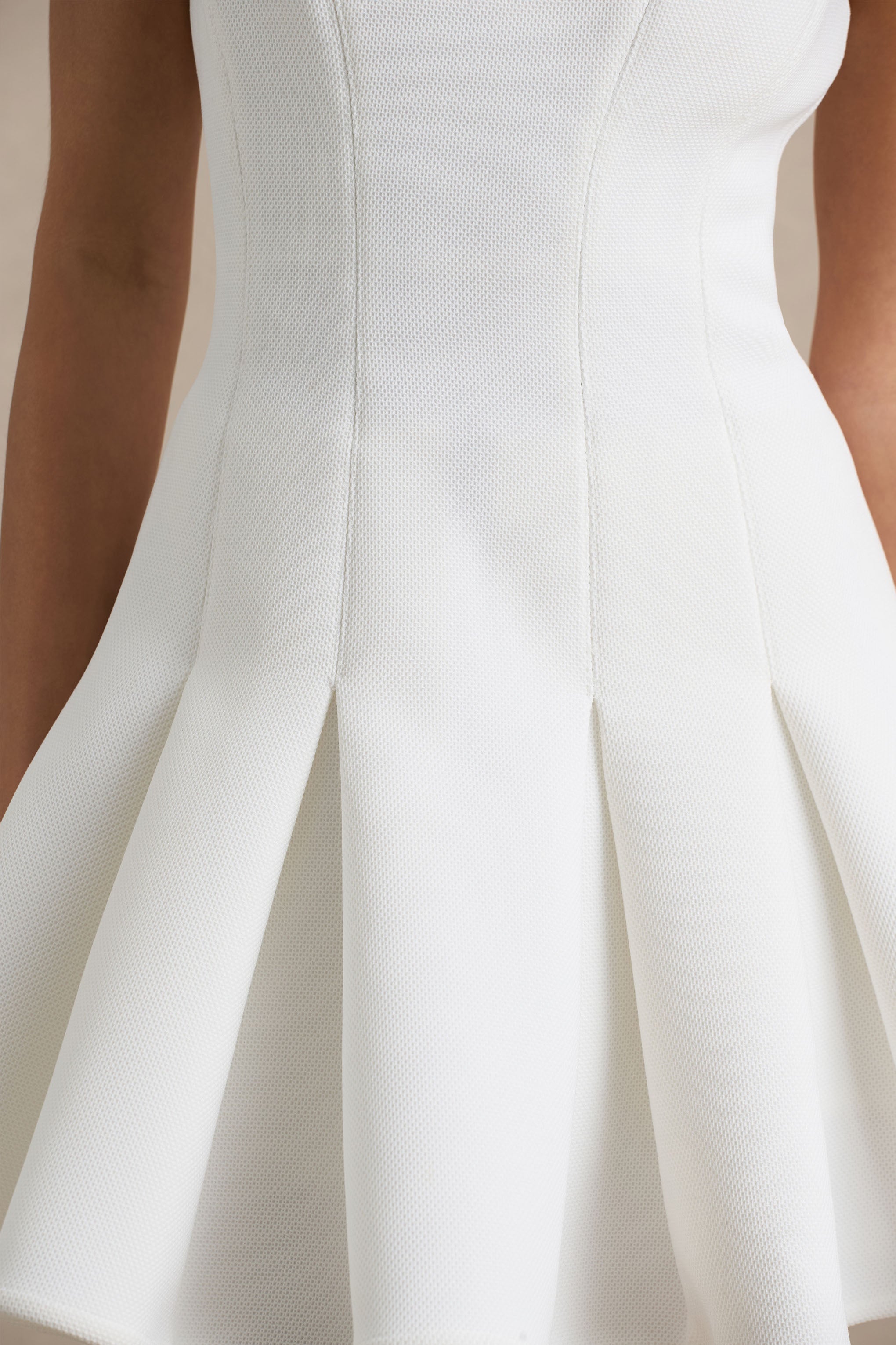 Leilani | White Racer-Neck Mini Dress With Ruffling Detail