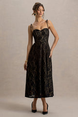 Sheridan | Black Lace Sweetheart Midi Dress With Backless Detail