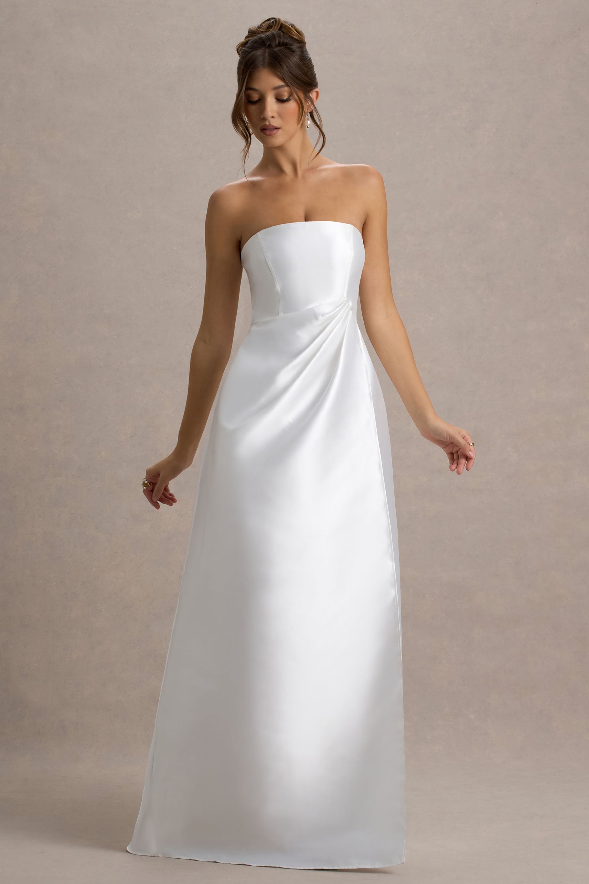 Universe | White Bandeau Split Puff-Skirt Maxi Dress