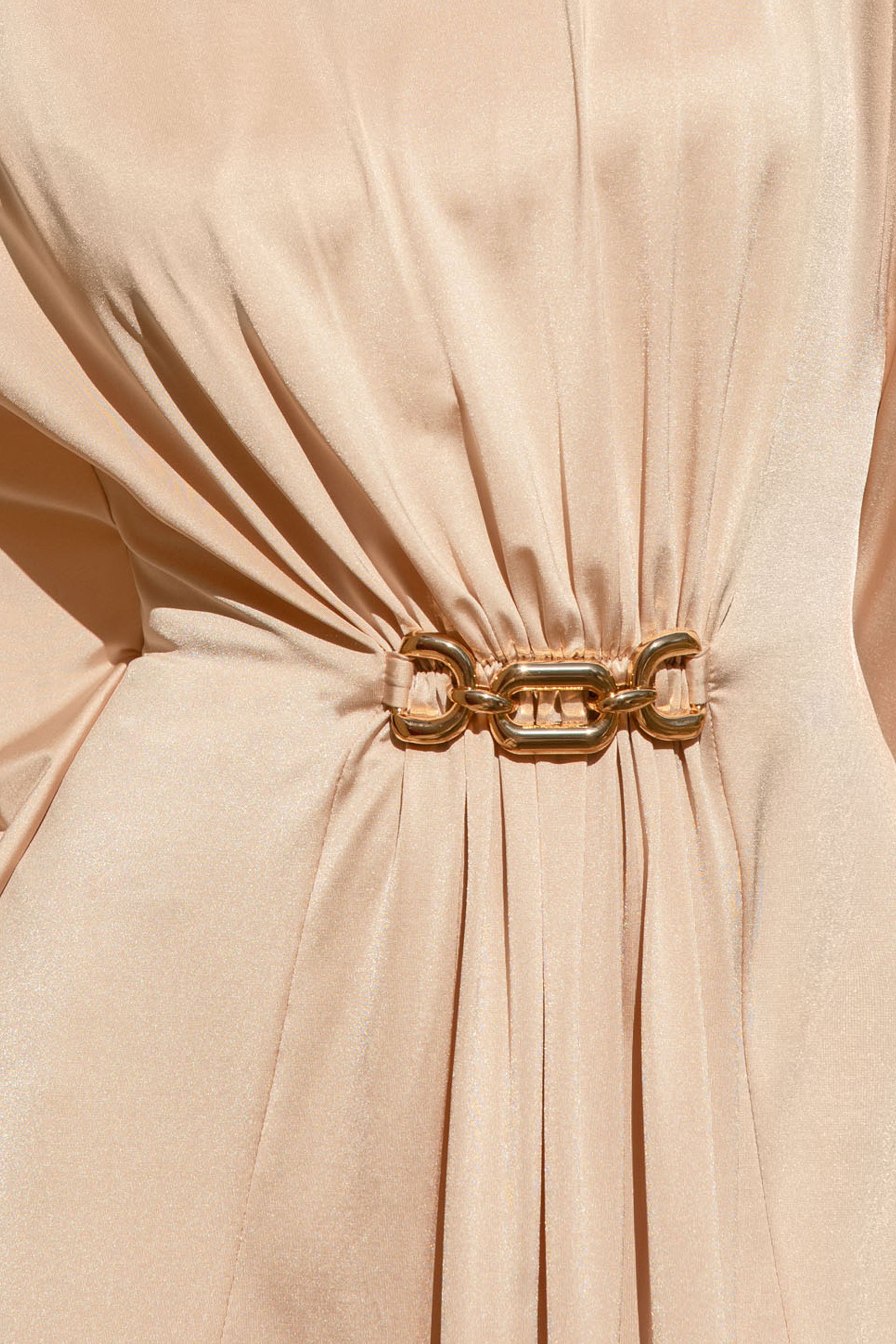 Olessia | Champagne Belted Gathered Cape-Sleeve Maxi Dress