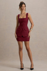 Maci | Berry Tailored Square-Neck Mini Dress