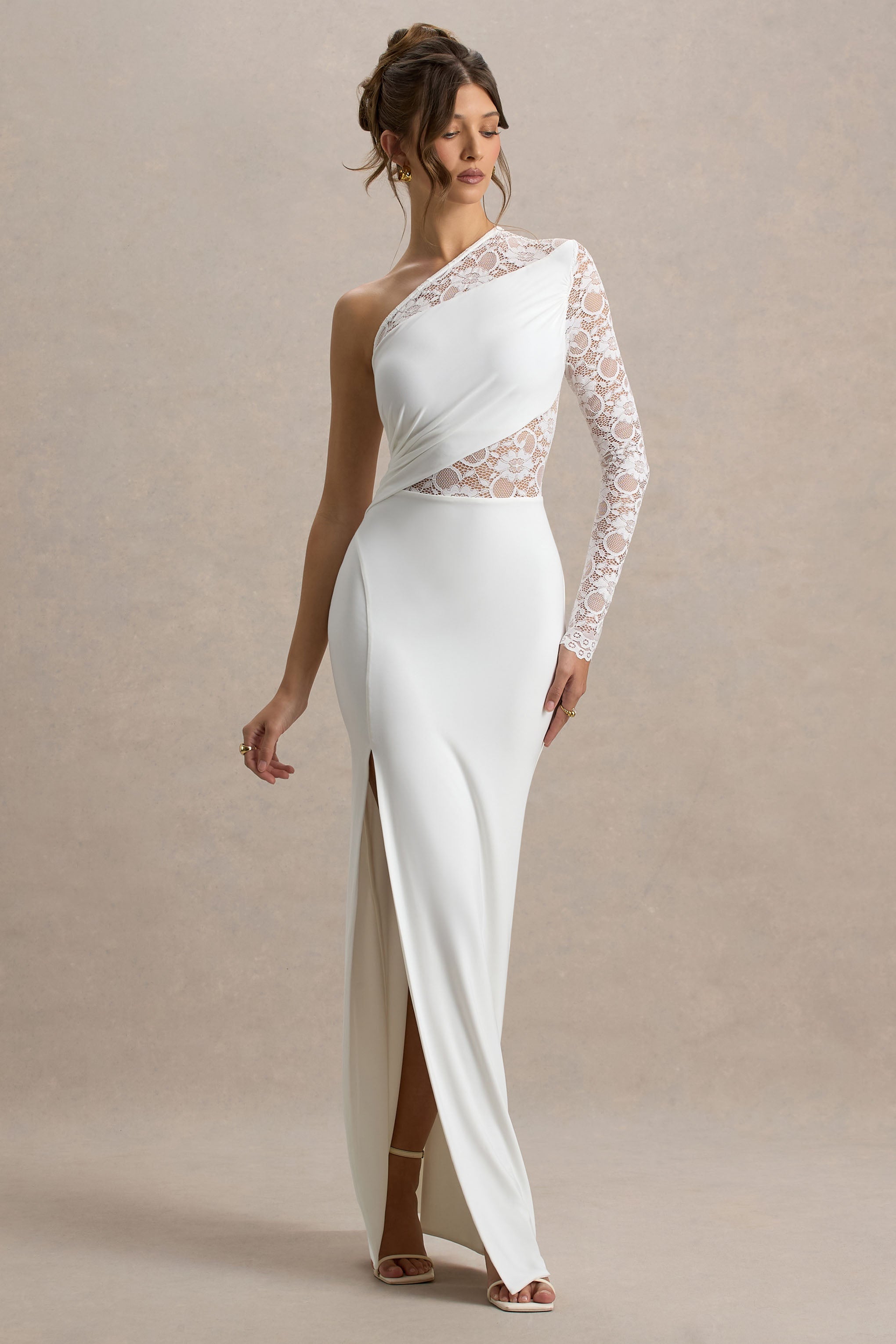 Moonlight | White Asymmetric Maxi Dress With Lace Detailing