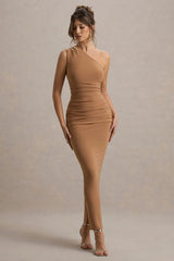 Dalarie | Brown One-Shoulder Gathered Maxi Dress