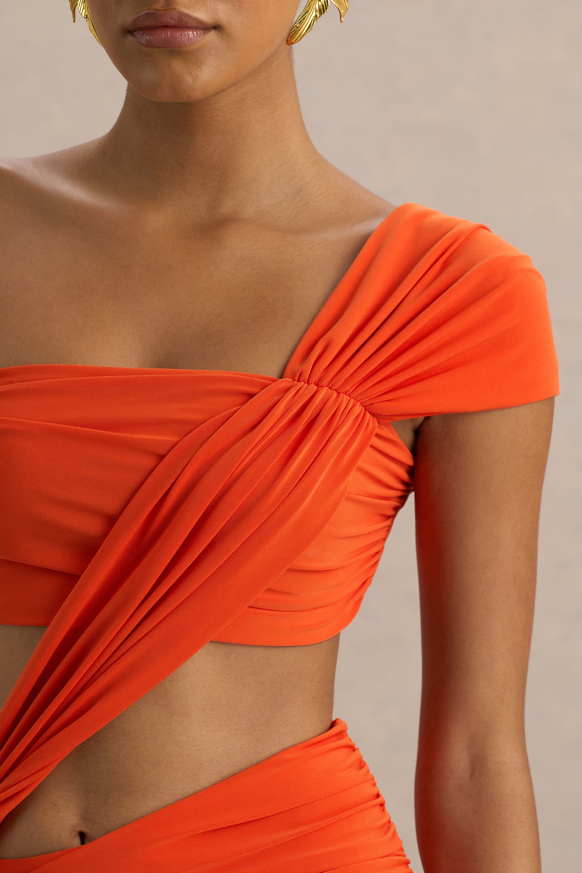 Cadiz | Orange Asymmetric Maxi Dress With Cut-Out Detail and Open-Back