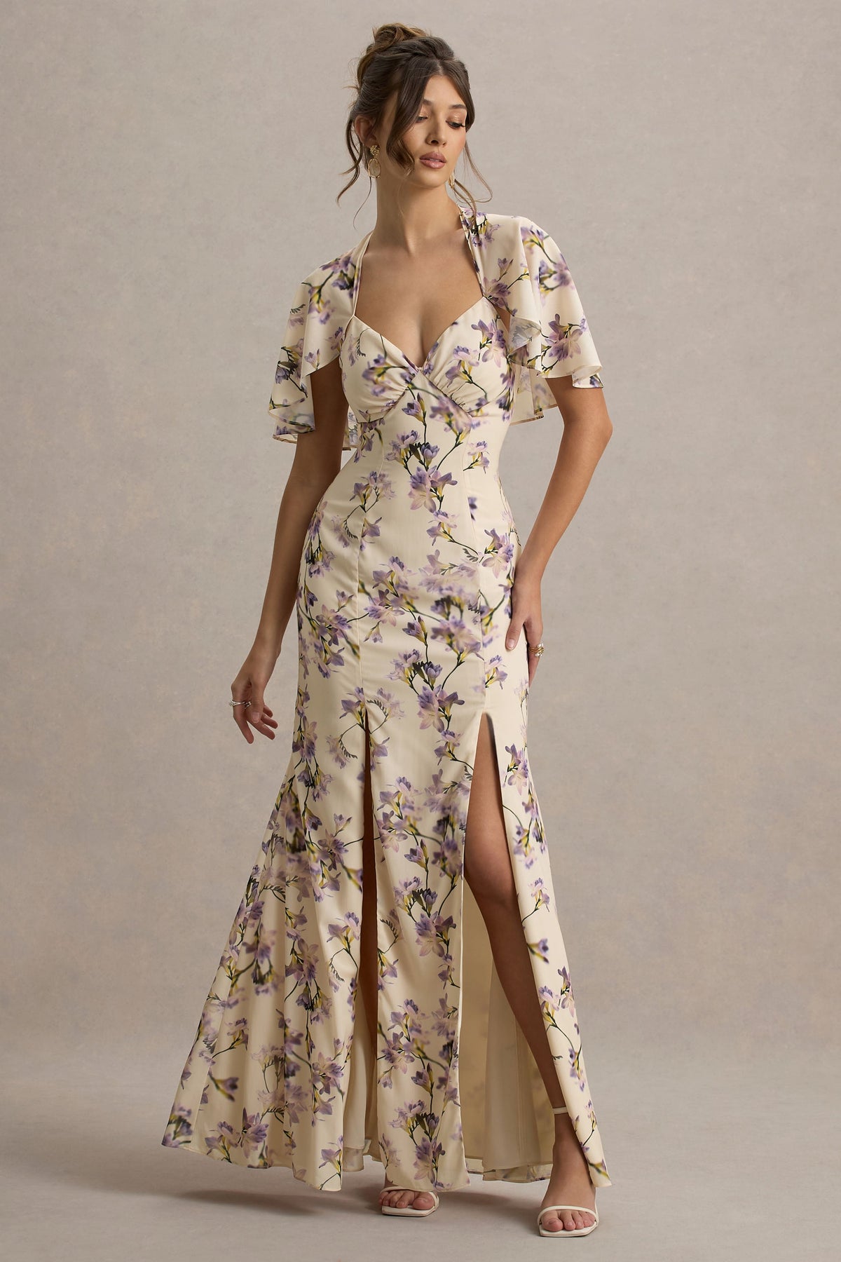 Stila | Lemon Floral Print Plunge-Neck Maxi Dress With High Front Split