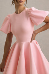 Emelia | Pink Puff-Sleeve Skater Dress