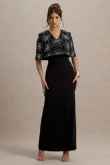 Agnella | Black Embellished V-Neck Maxi Dress