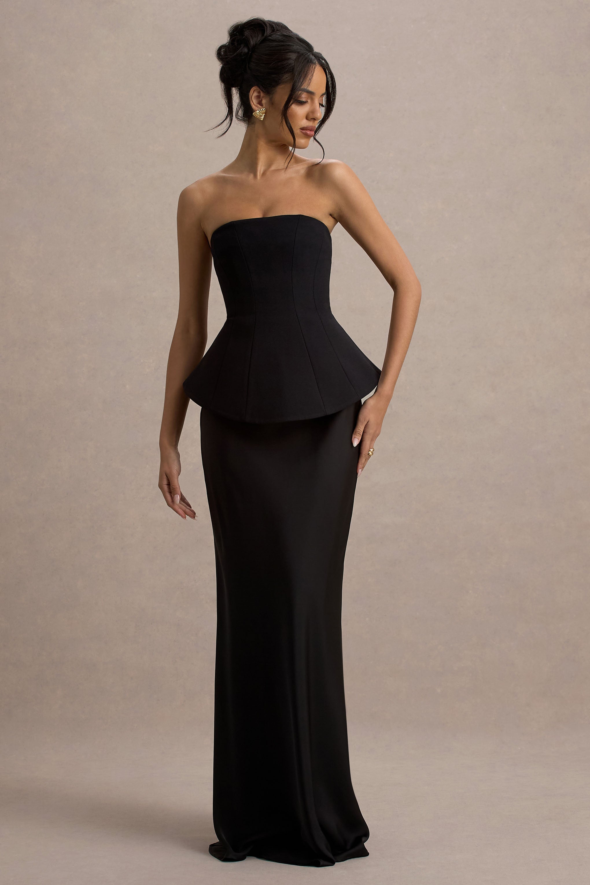 Ohio | Black Strapless Corset Maxi Dress