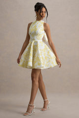 Waverly | Yellow Porcelain Print Racer-Neck Sleeveless Skater Mini Dress