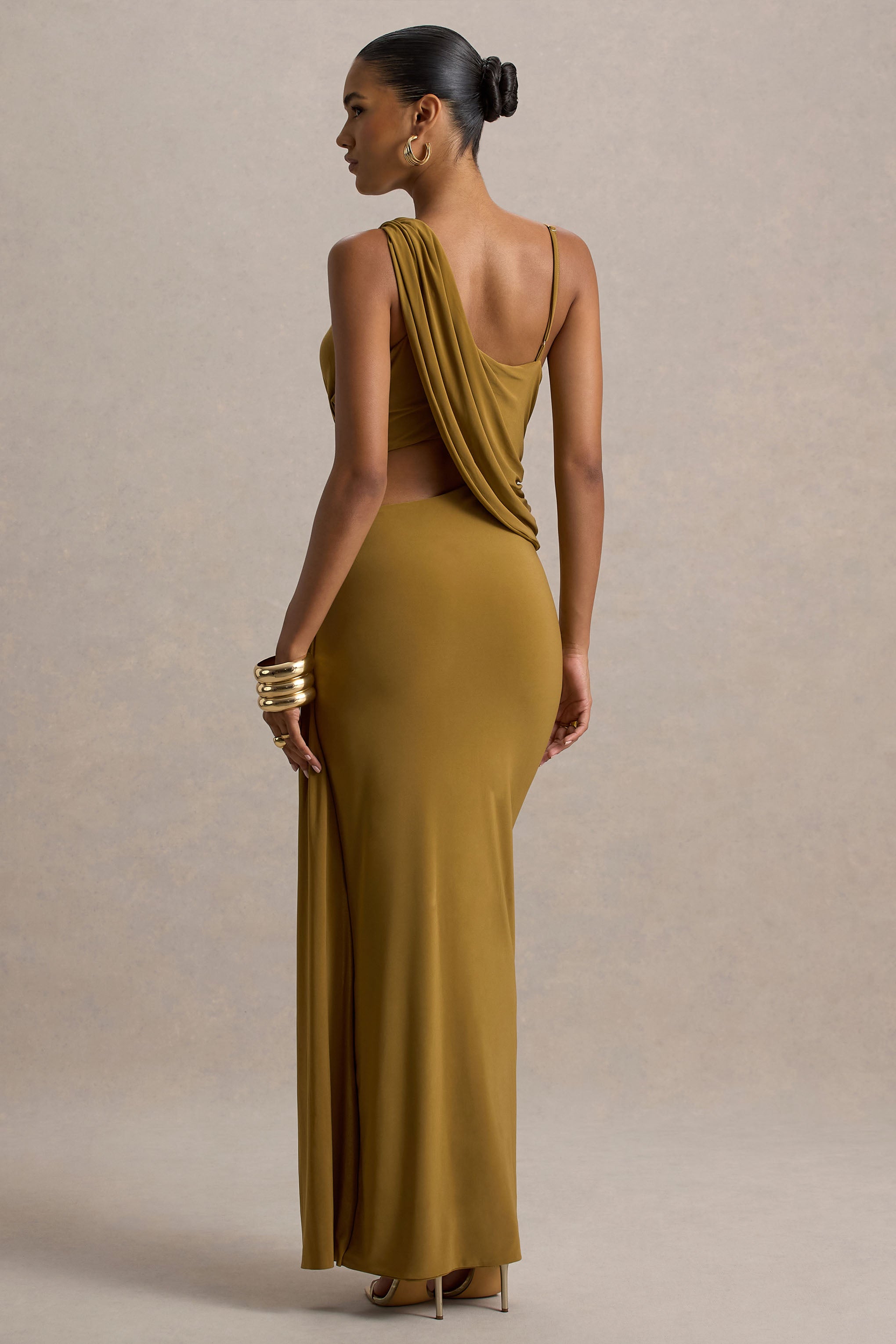 Storm | Brown Asymmetric Maxi Dress With Cut-Out Details