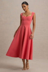 Andromeda | Coral Sweetheart Midi Dress