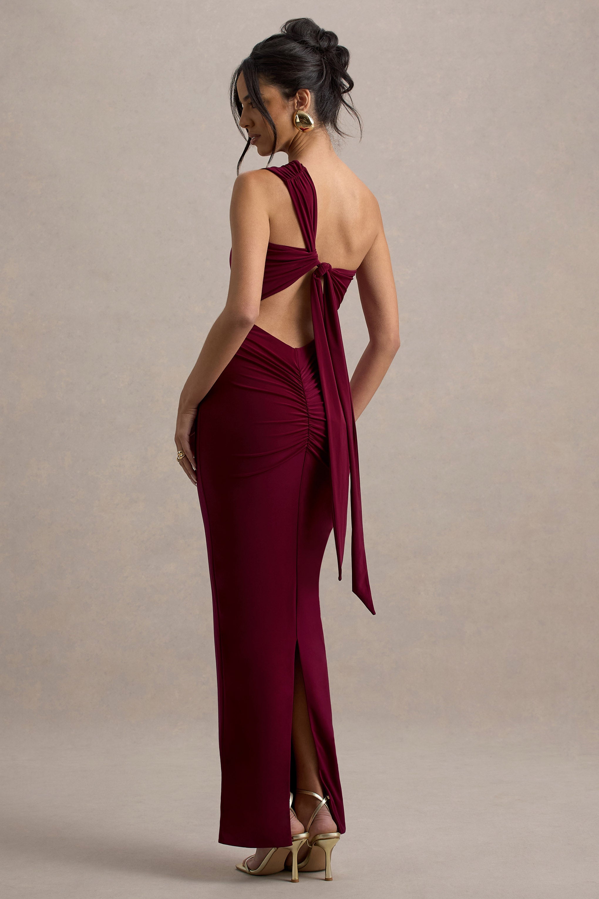 Venetia | Burgundy One-Shoulder Tie-Back Maxi Dress