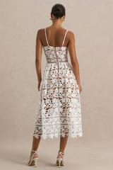 Zuri | White Lace Sweetheart Midi Dress With Cami Straps