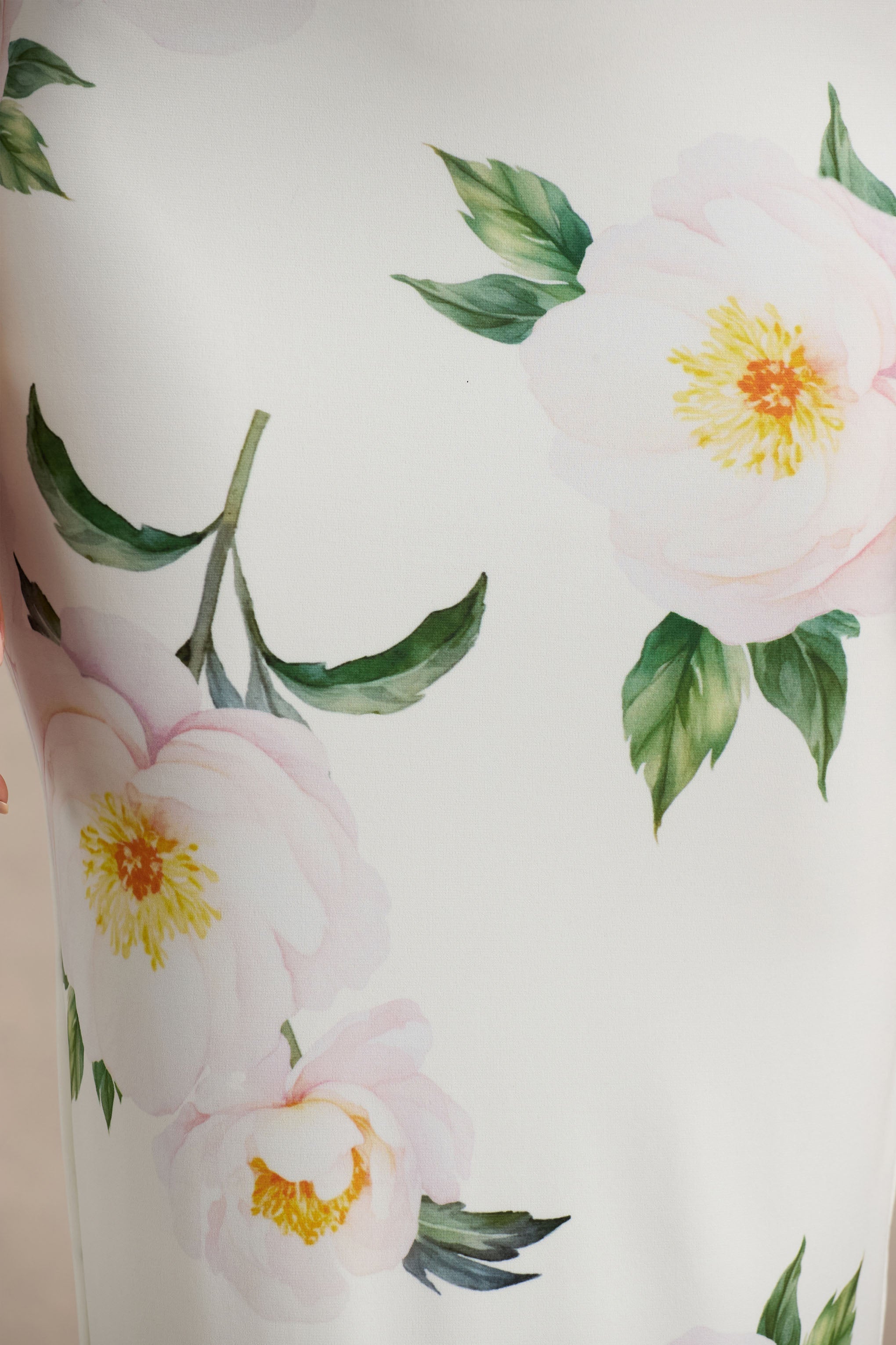 Capri | White Rose Print Bardot-Neck Maxi Dress With Ruched Detailing