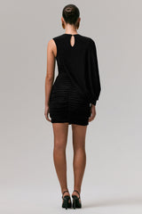 Fortuna | Black Ruched Mini Dress With One-Sleeve