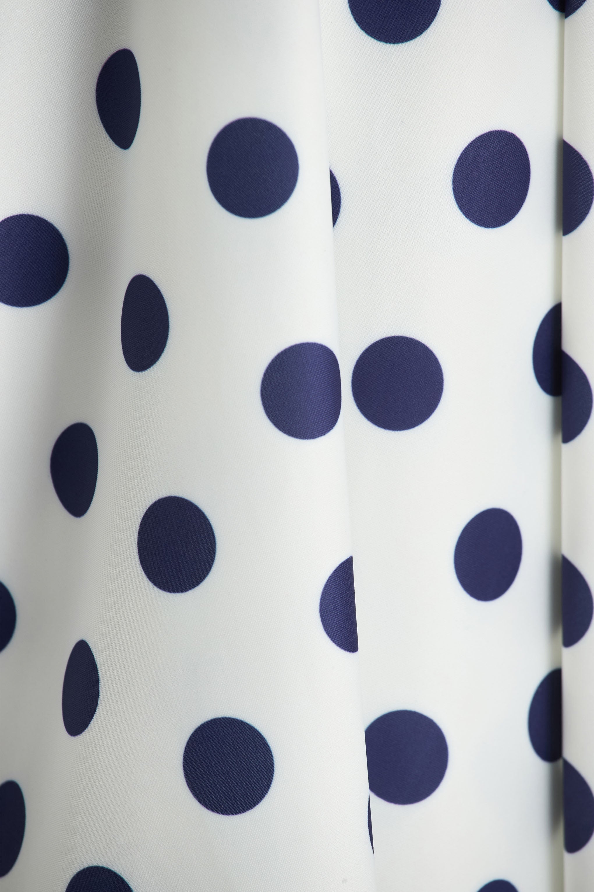 Berta | White And Navy Polka-Dot Square-Neck Midi Dress