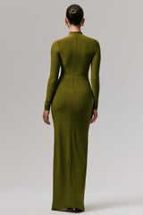 Victoria | Green Long-Sleeve Maxi Dress With Wrap Skirt