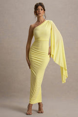 Clementina | Lemon Asymmetric Cape Sleeve Maxi Dress