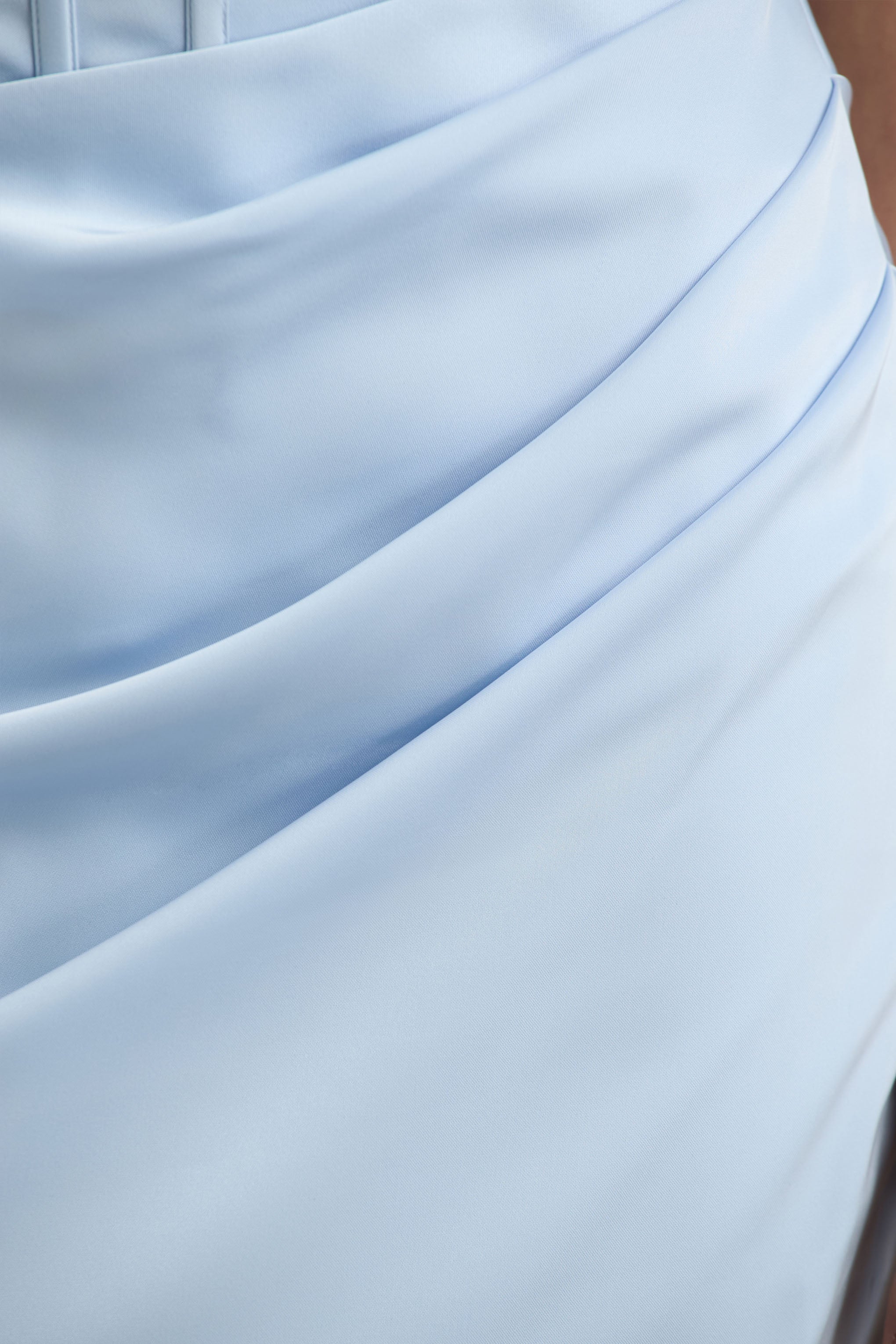 Joseline | Powder Blue Satin Corset Wrap Maxi Dress With Scarf