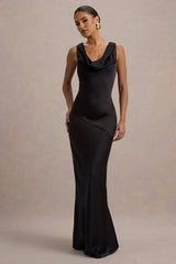 Alesso | Black Satin Cowl-Neck Maxi Dress