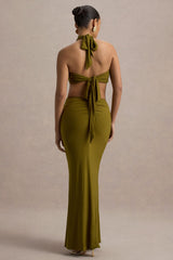 Giuseppa | Green Halter-Neck Cut-Out Maxi Dress