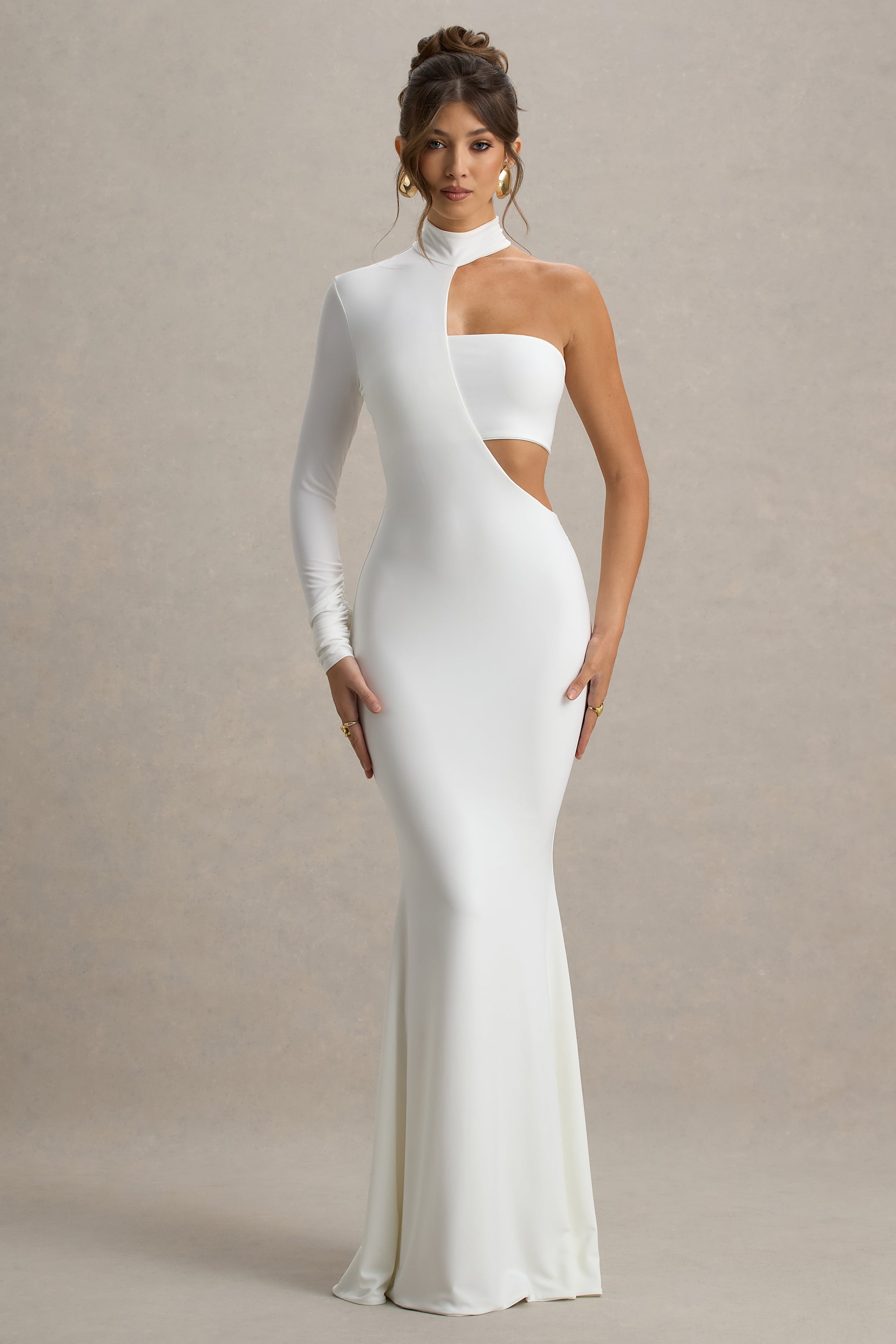 Socialite | White One-Sleeve Cut-Out Maxi Dress