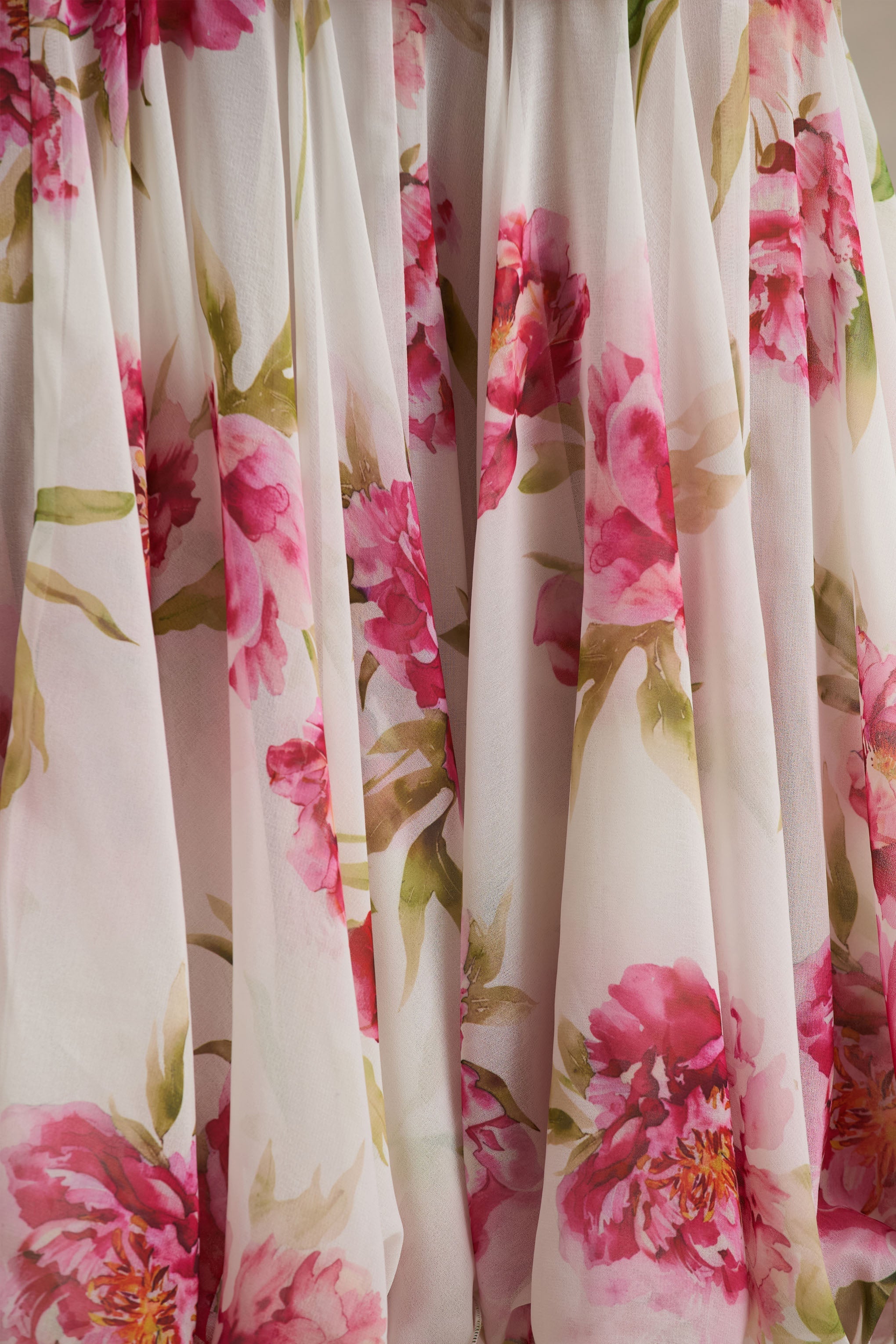 Madelyn | Cream Floral Print Short-Sleeve Bardot Wrap Maxi Dress With Ruching