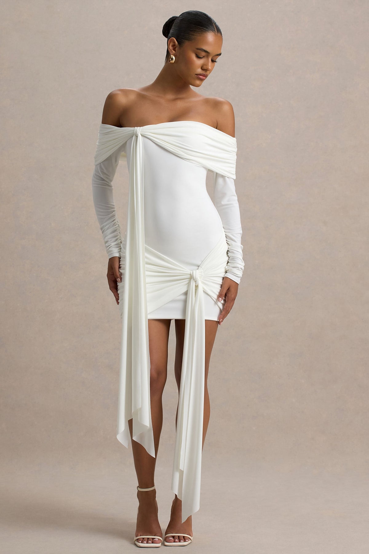 Essie | White Bardot Wrap Mini Dress With Sash Detail