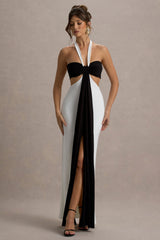 Acentis | Black & White Halter-Neck Cut-Out Maxi Dress