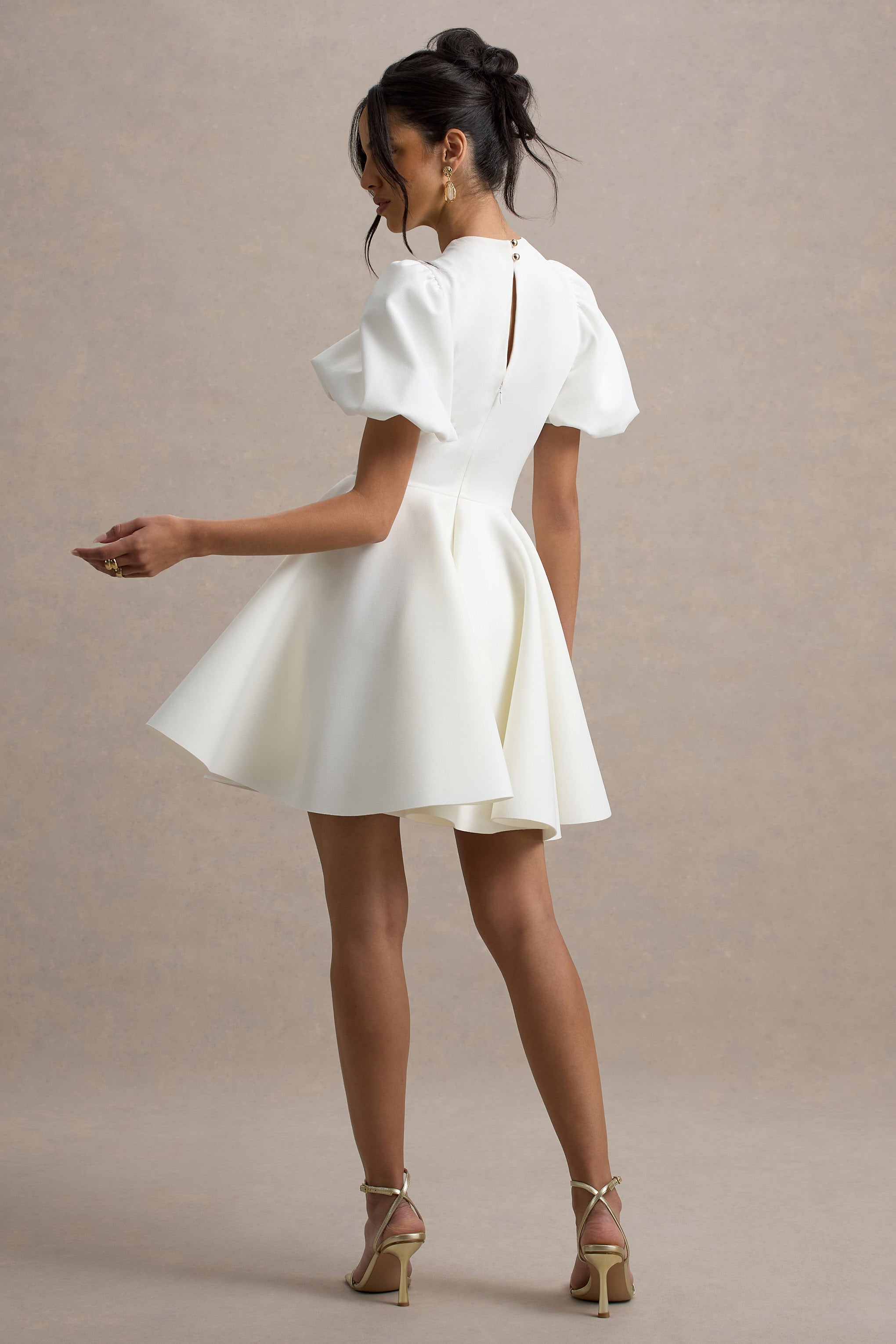 Emelia | White Puff-Sleeve Skater Dress