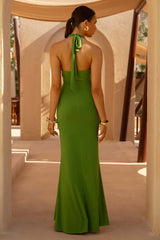 Hera | Green Extreme Plunge Maxi Dress With Ruched Detail