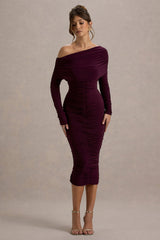 Sinclair | Plum Ruched One-Shoulder Bodycon Midi Dress