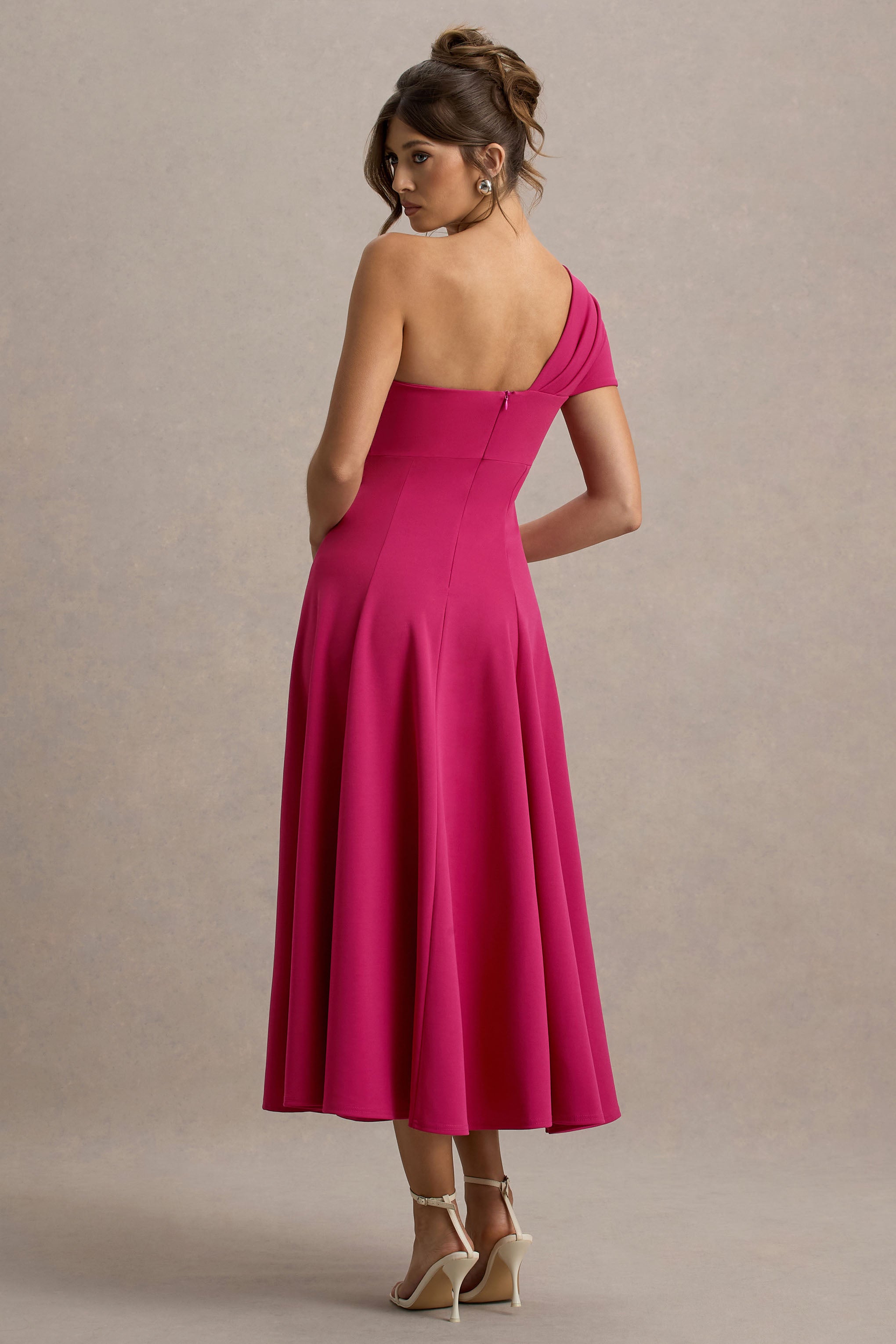 Malta | Hot Pink One-Shoulder Midi Dress