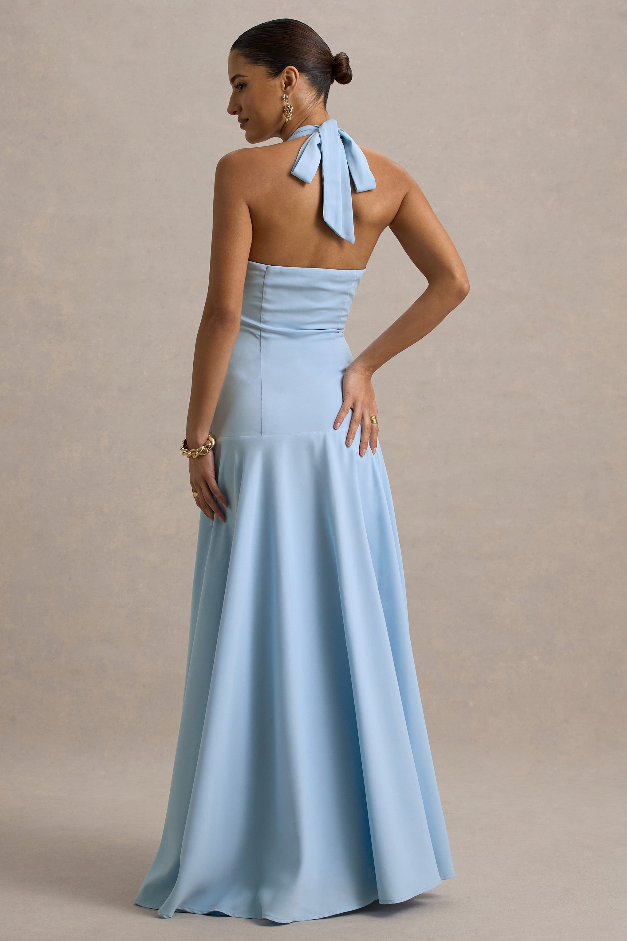 Ginevra | Powder Blue Halter-Neck Slip Maxi Dress