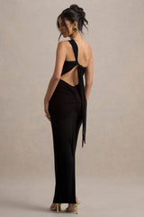 Venetia | Black One-Shoulder Tie-Back Maxi Dress