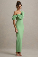 Angelina | Green Draped Shoulder Maxi Dress