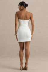 Pastoral | White Ruffled Asymmetric-Neck Mini Dress