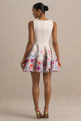 Gemstone | Light Pink Floral Print Square-Neck Skater Mini Dress