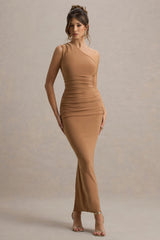 Dalarie | Brown One-Shoulder Gathered Maxi Dress