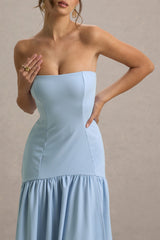 Penny | Powder Blue Bandeau Drop-Waist Maxi Dress